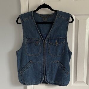 Liz Wear Vintage Zip Front Blue Cotton Denim Vest Size Small Petite with Pockets